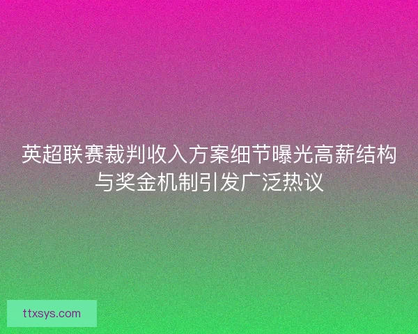 英超联赛裁判收入方案细节曝光高薪结构与奖金机制引发广泛热议